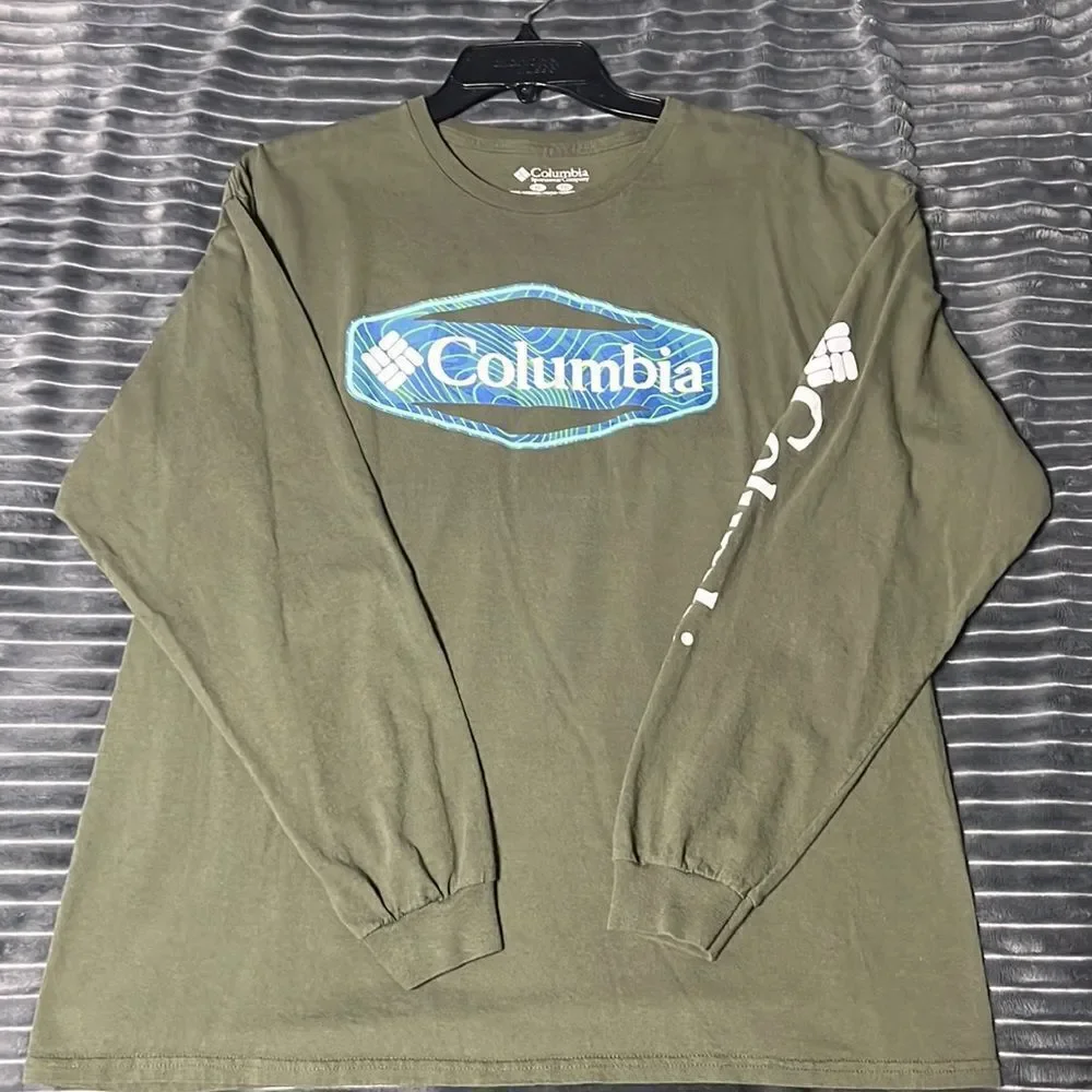 🔥🔥 COLUMBIA Army Green Long‎ Sleeve Tee - EXCELLENT Used Condition - Men Sz XL